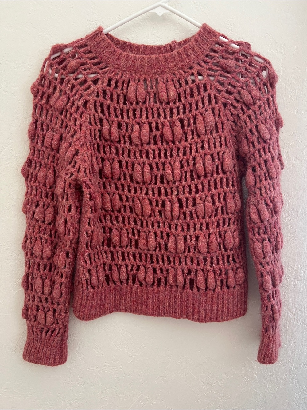 AMO Denim Jane Raglan Crochet Knit Sweater Luminous Pink Medium - Picture 2 of 9